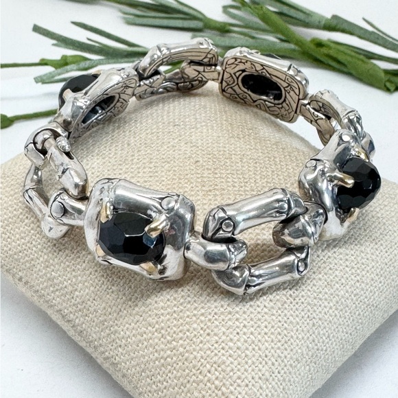 John Hardy Bamboo Link Black Onyx Bracelet .925/18K Gold - Picture 3 of 10